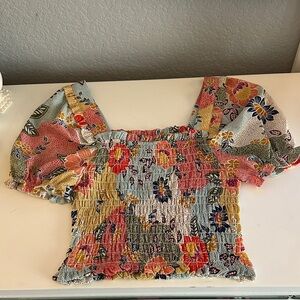 Colorful Floral Smocked Blouse